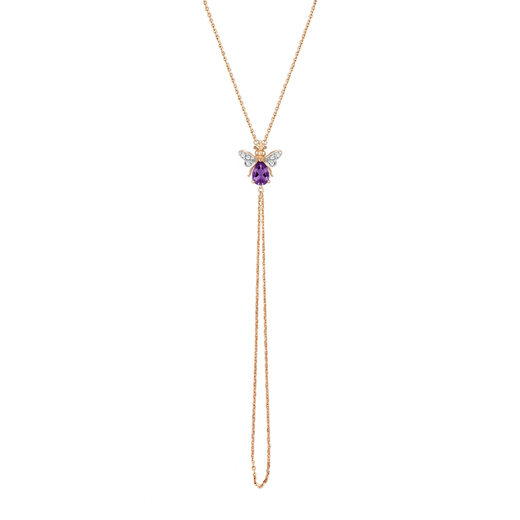 AURELIA BEE MILA GOLD DIAMOND AMETHYST HAND CHAIN