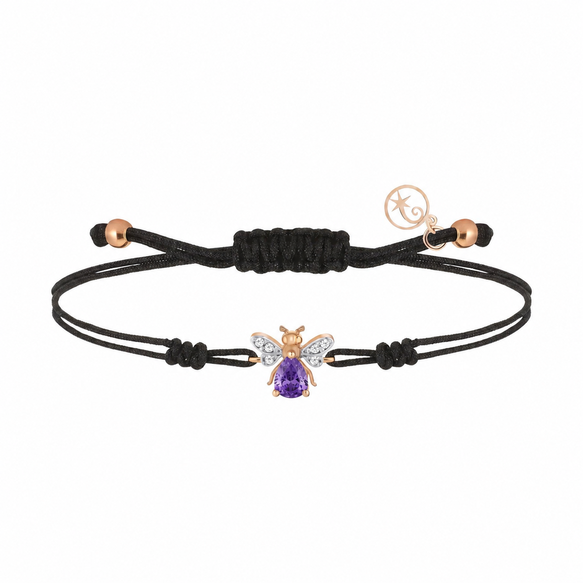 AURELIA BEE MILA GOLD DIAMOND AMETHYST CORD BRACELET