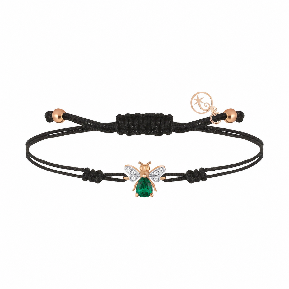 AURELIA BEE MILA GOLD DIAMOND EMERALD CORD BRACELET