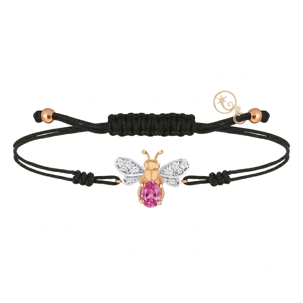AURELIA BEE LIVA GOLD DIAMOND PINK SAPPHIRE CORD BRACELET