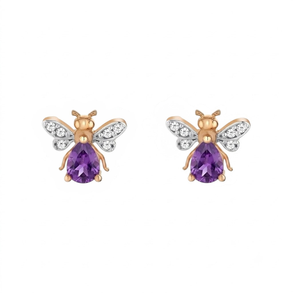 AURELIA BEE MILA GOLD DIAMOND AMETHYST EARRING