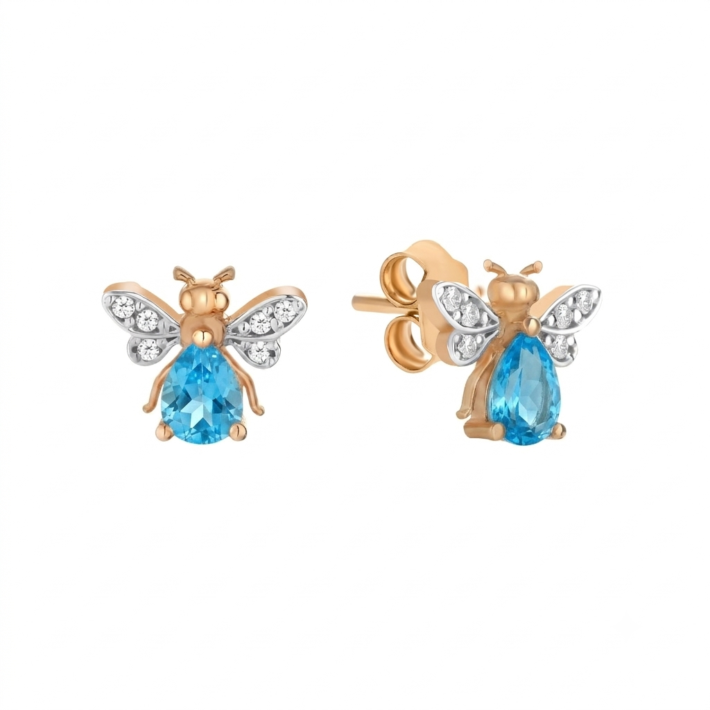 AURELIA BEE MILA GOLD DIAMOND BLUE TOPAZ EARRING
