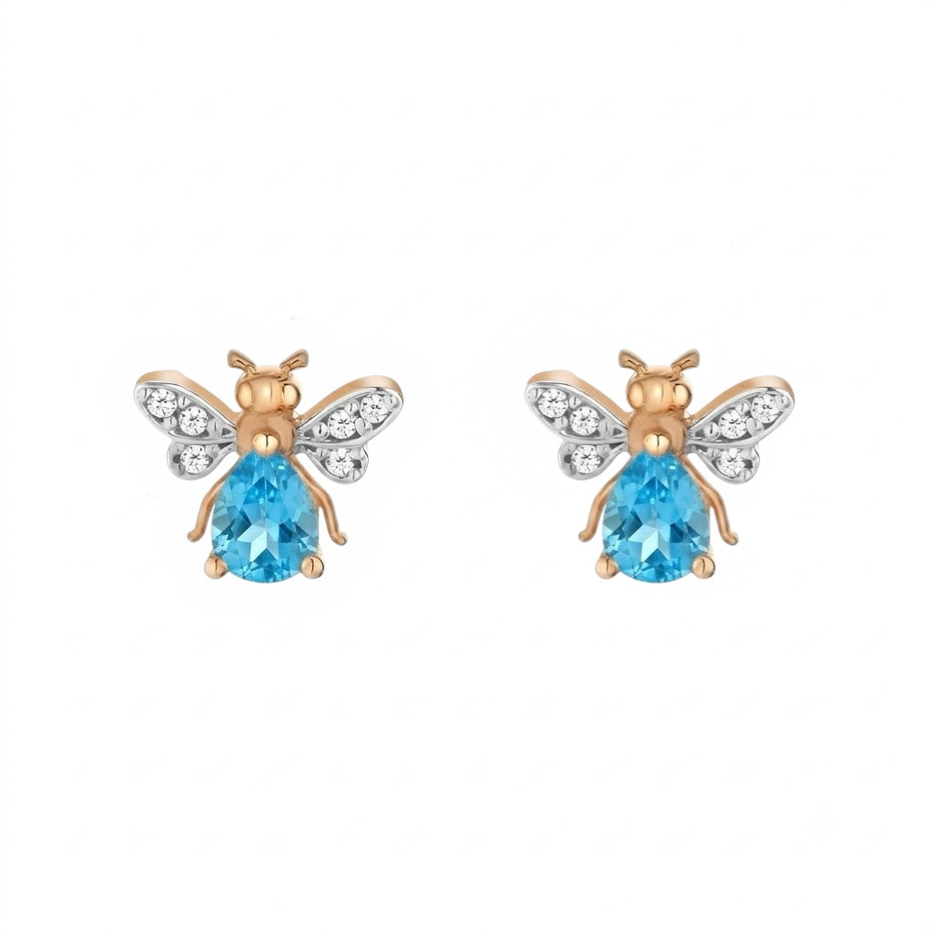 AURELIA BEE MILA GOLD DIAMOND BLUE TOPAZ EARRING