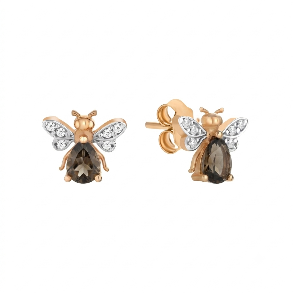 AURELIA BEE MILA GOLD DIAMOND SMOKY TOPAZ EARRING