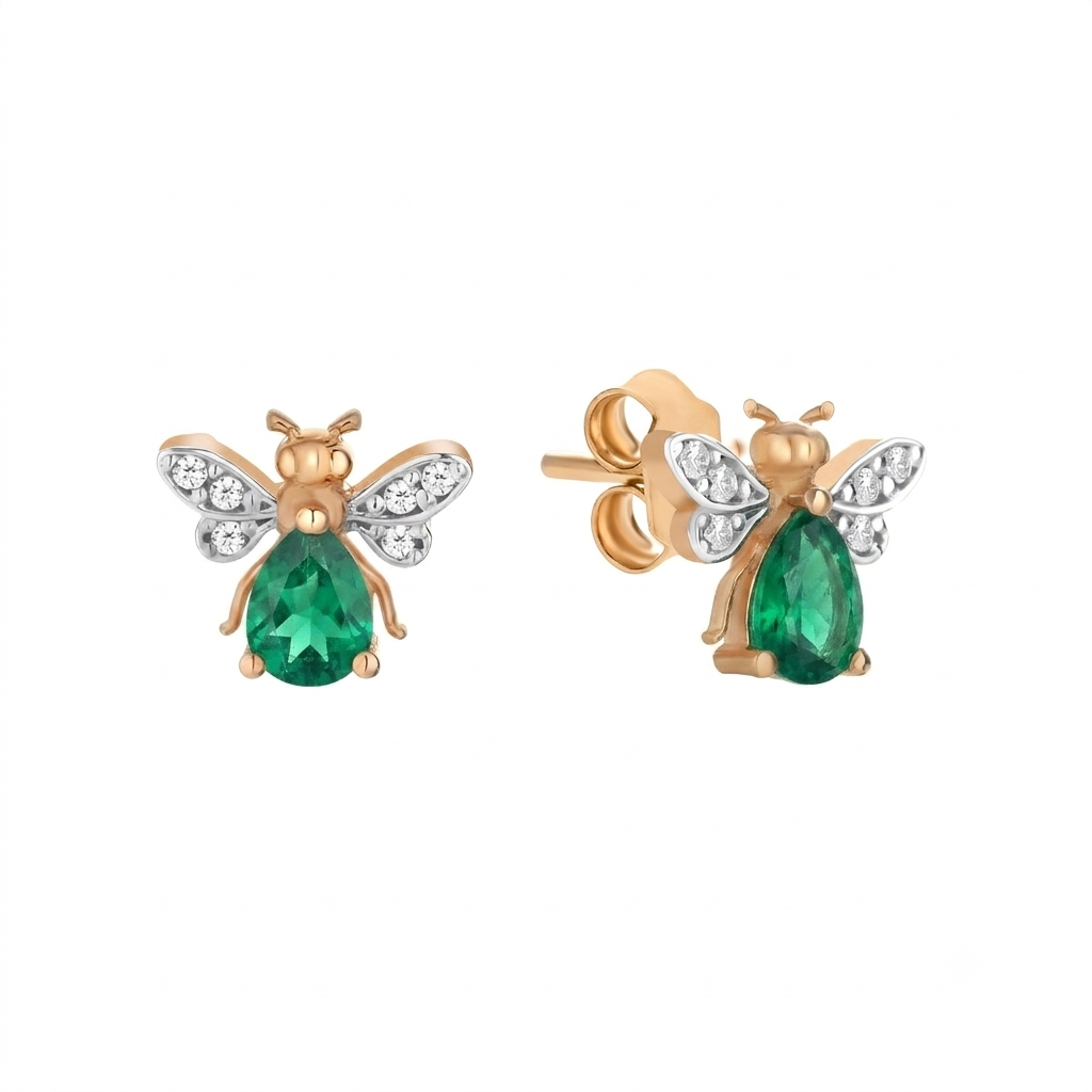 AURELIA BEE MILA GOLD DIAMOND EMERALD EARRING