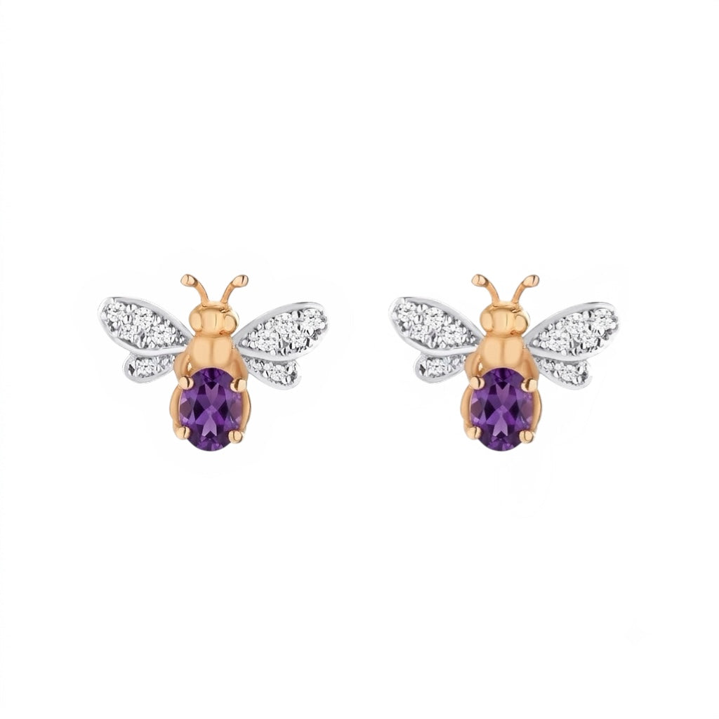 AURELIA BEE LIVA GOLD DIAMOND AMETHYST EARRING