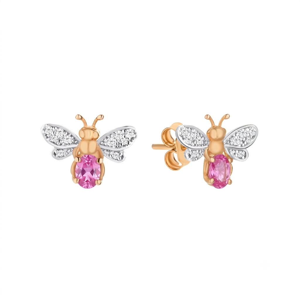 AURELIA BEE LIVA GOLD DIAMOND PINK SAPPHIRE EARRING