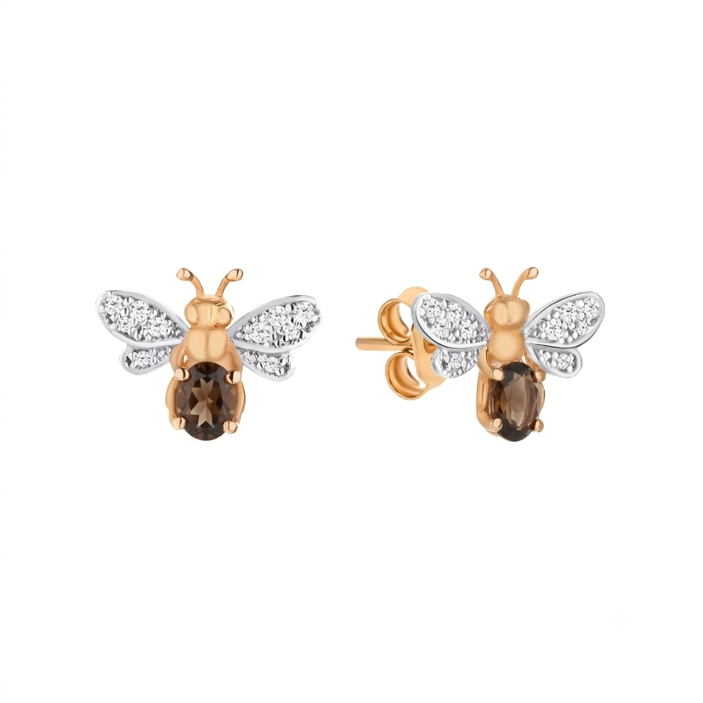 AURELIA BEE LIVA GOLD DIAMOND SMOKY TOPAZ EARRING