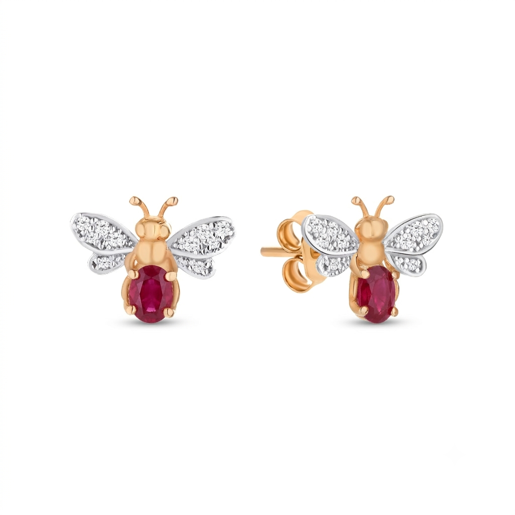 AURELIA BEE LIVA GOLD DIAMOND RUBY EARRING