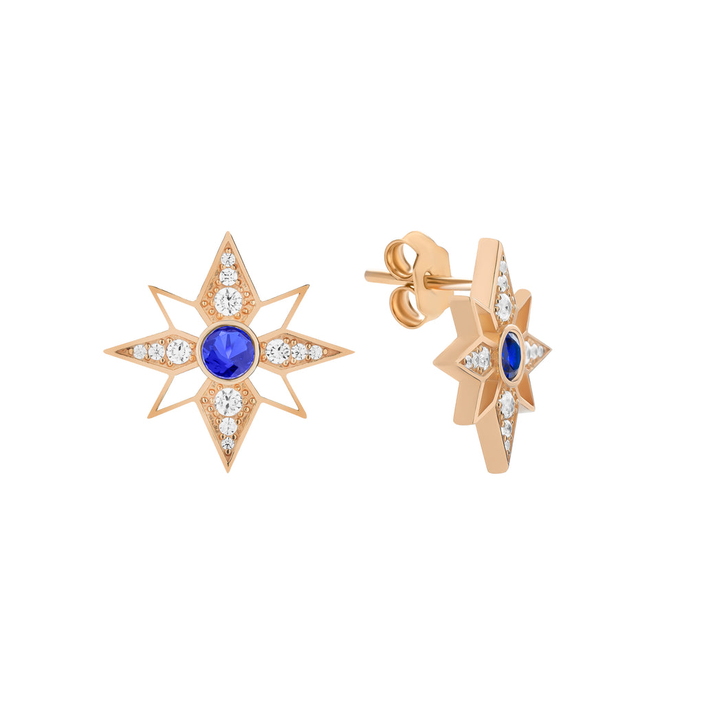 VEGA STAR VESPERA GOLD DIAMOND SAPPHIRE EARRING