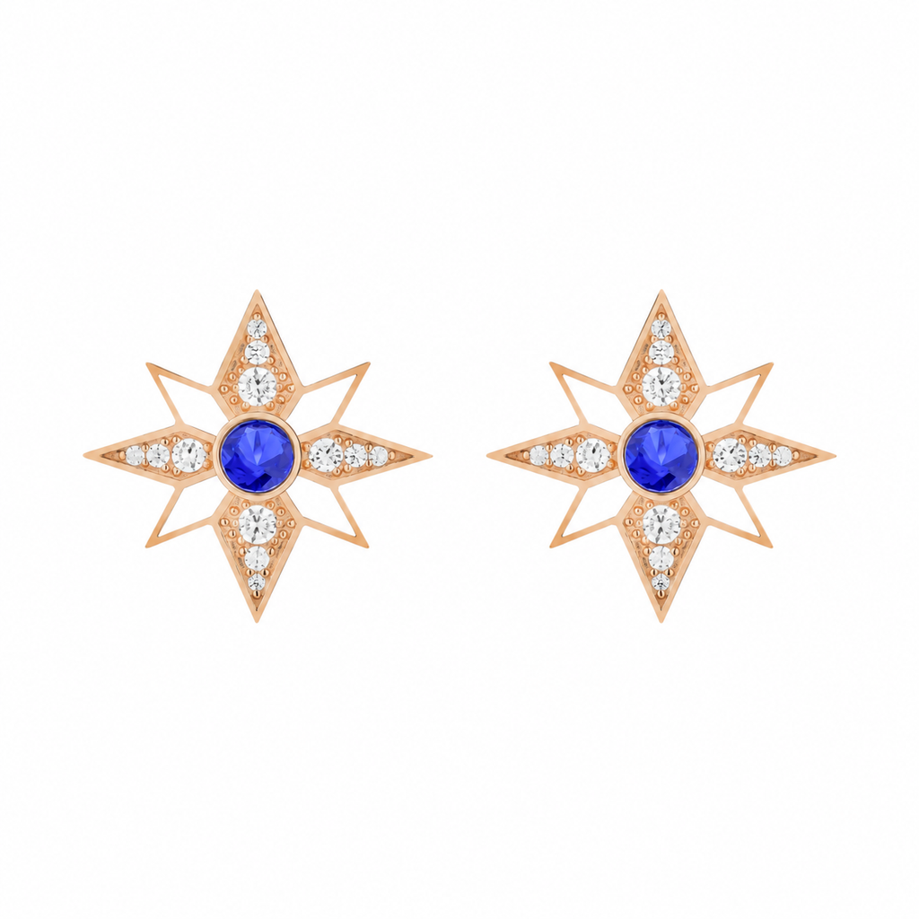 VEGA STAR VESPERA GOLD DIAMOND SAPPHIRE EARRING