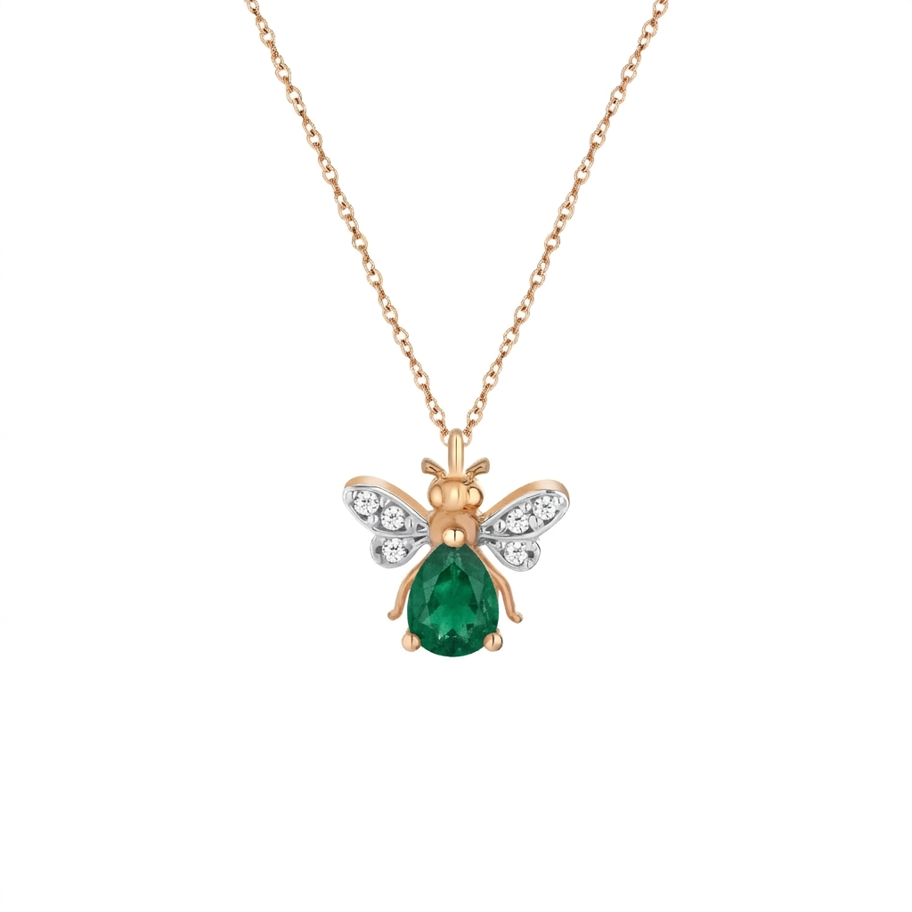 AURELIA BEE MILA GOLD DIAMOND EMERALD NECKLACE