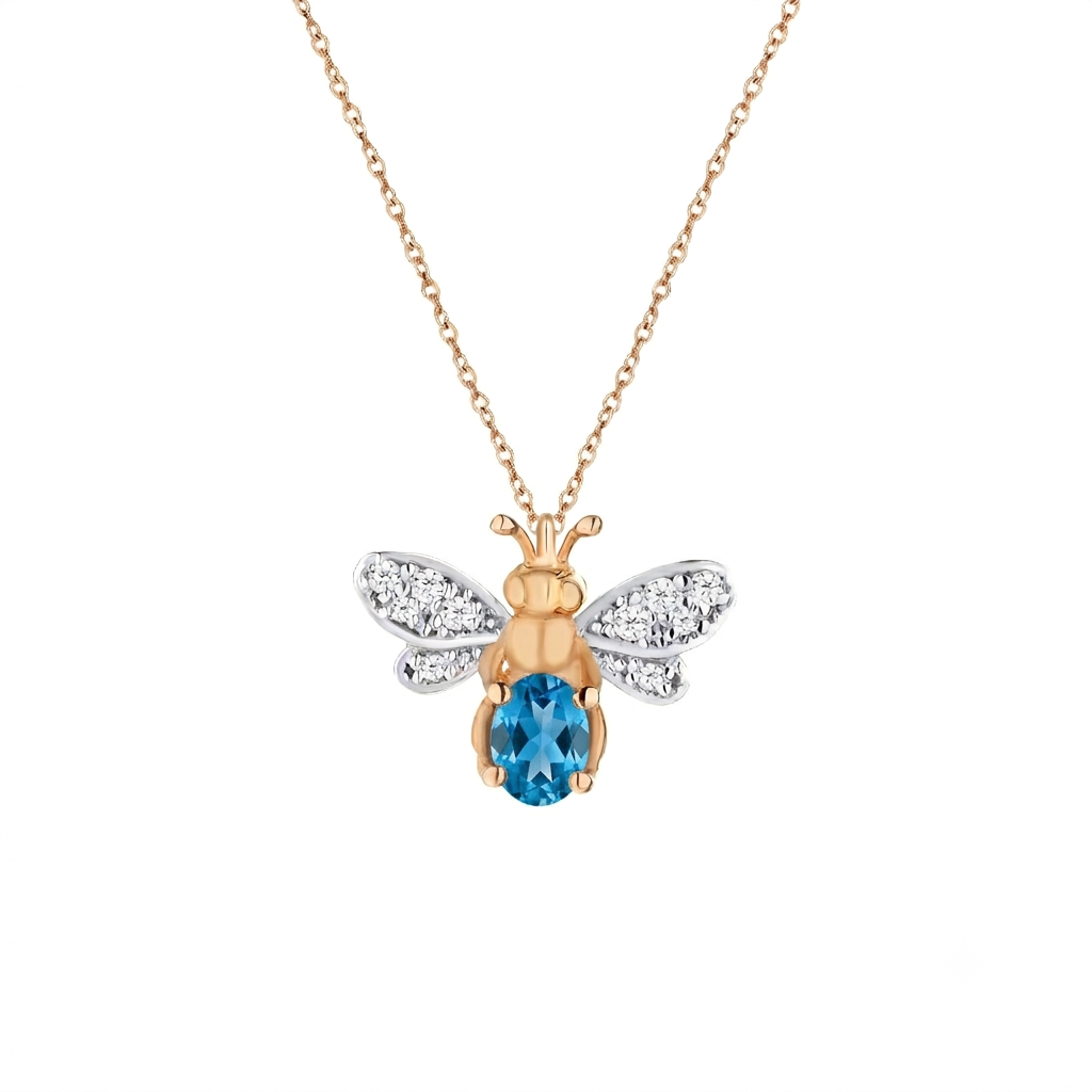 AURELIA BEE LIVA GOLD DIAMOND BLUE TOPAZ NECKLACE