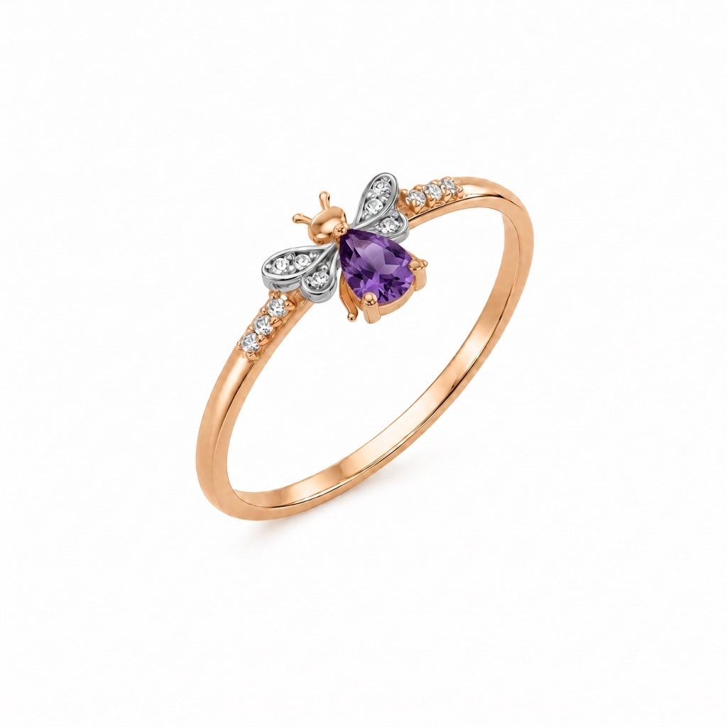 AURELIA BEE MILA GOLD DIAMOND AMETHYST RING