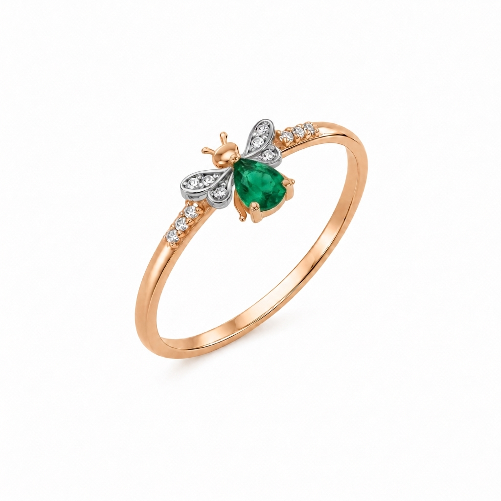 AURELIA BEE MILA GOLD DIAMOND EMERALD RING