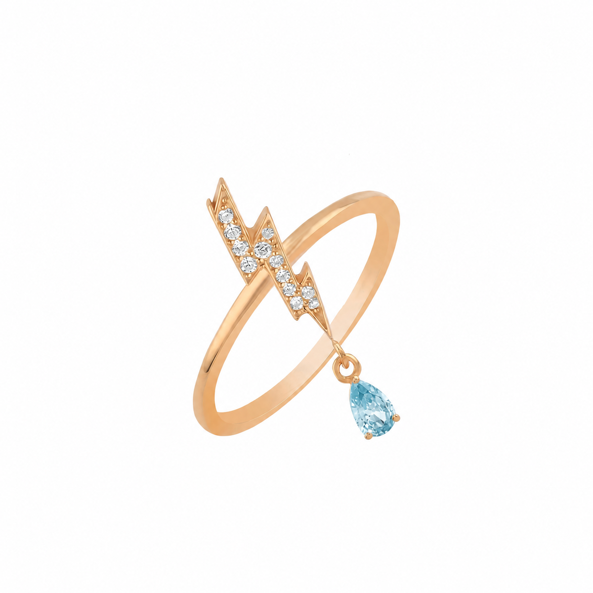 ASTRAPE LIGHTNING GOLD DIAMOND BLUE TOPAZ RING