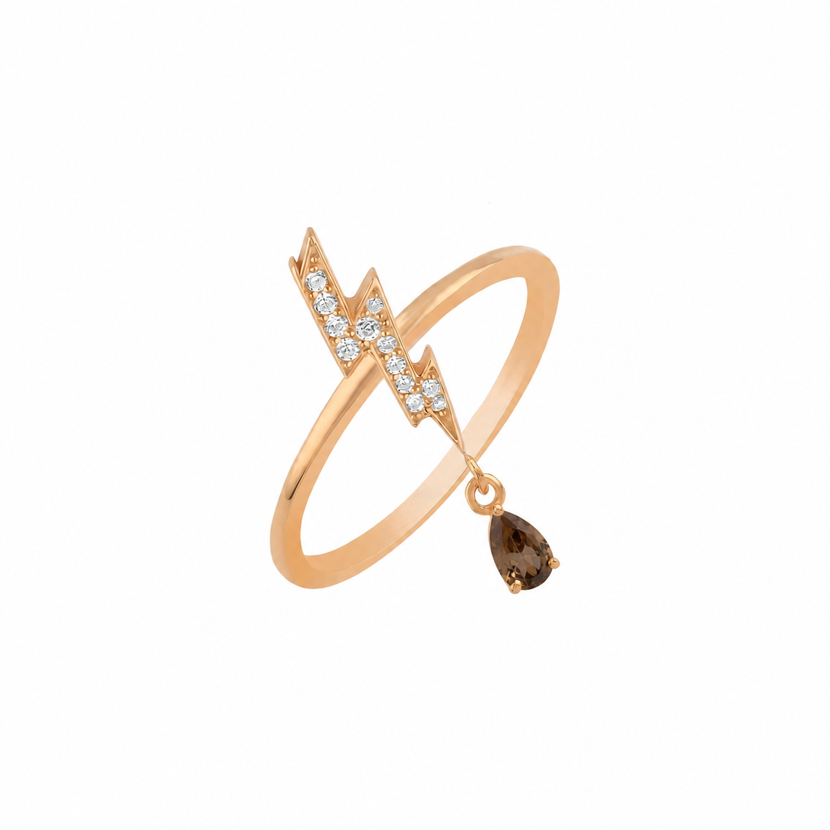 ASTRAPE LIGHTNING GOLD DIAMOND SMOKY TOPAZ RING